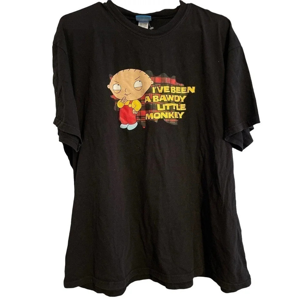 FAMILY GUY SIZE XL BLACK SHIRT WITH SAYINGS I’VE BEEN A BRAWDY LITTLE MONKEY